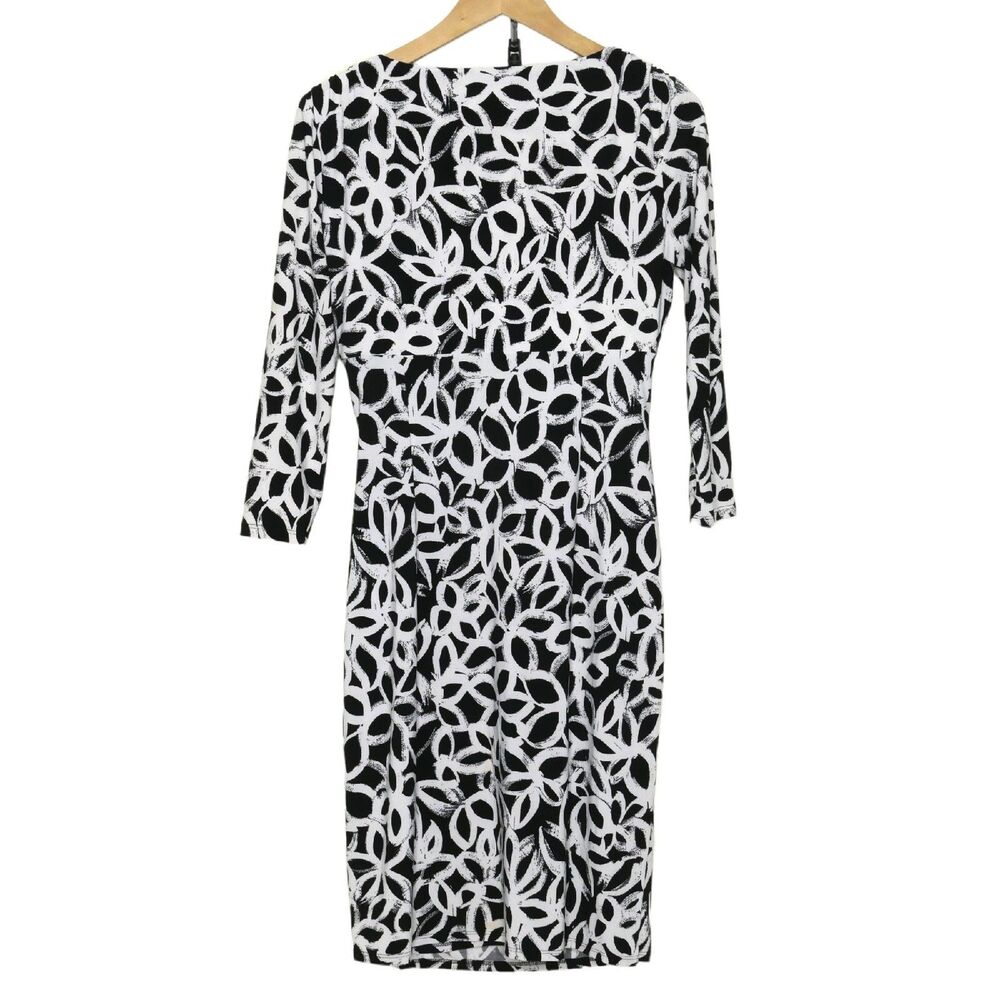 Lauren Ralph Lauren Women's Sz 6 Black White Office Career Faux Wrap Dress EUC - Picture 5 of 11